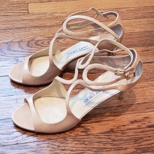 Jimmy Choo Nude Patent Leather Strappy Heels .